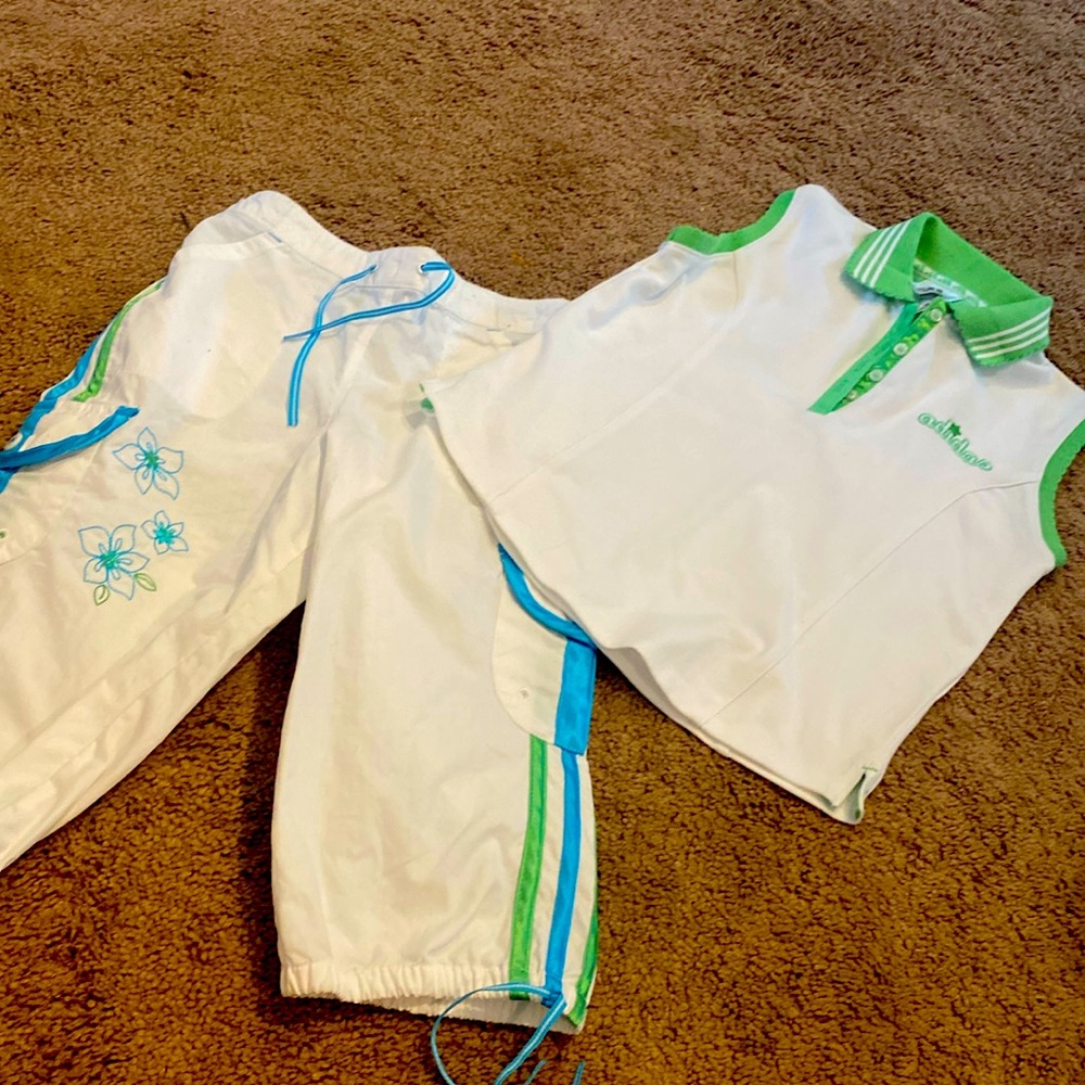 Adidas girls summer outfit capri pants and sleeveless polo shirt 6x new